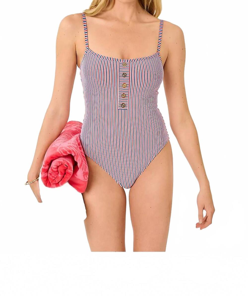 NEW LILLY PULITZER rhiannan one-piece swimsuit in white/red/ starlight navy seer
